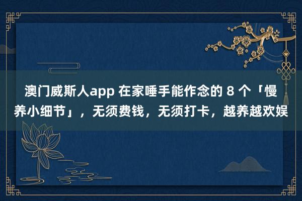 澳门威斯人app 在家唾手能作念的 8 个「慢养小细节」，无须费钱，无须打卡，越养越欢娱